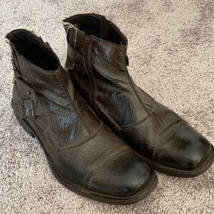 Brown Leather Zip Ankle Boots, like NEW, size 43EU/10.5 US